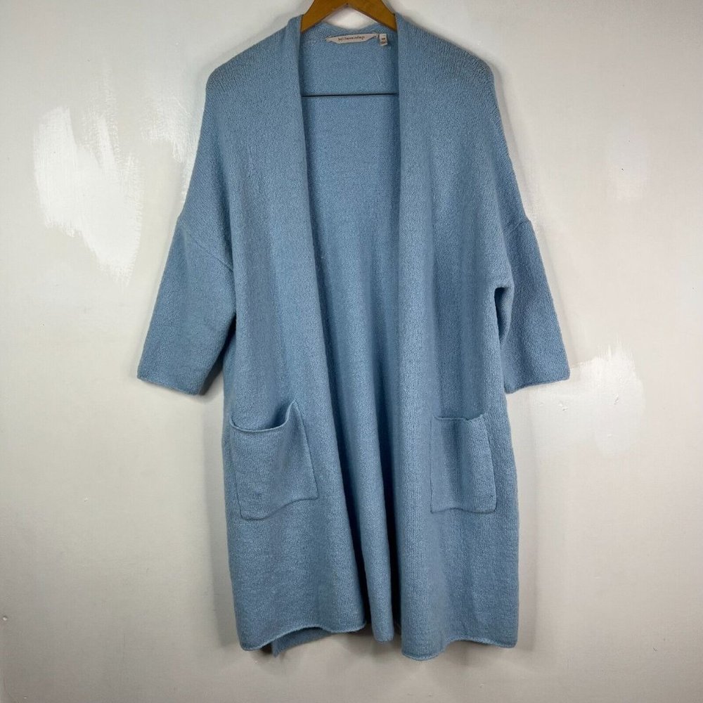 Soft Surroundings Cardigan Sweater Womens Sz S/M Blue Wool Blend Open Front Knit